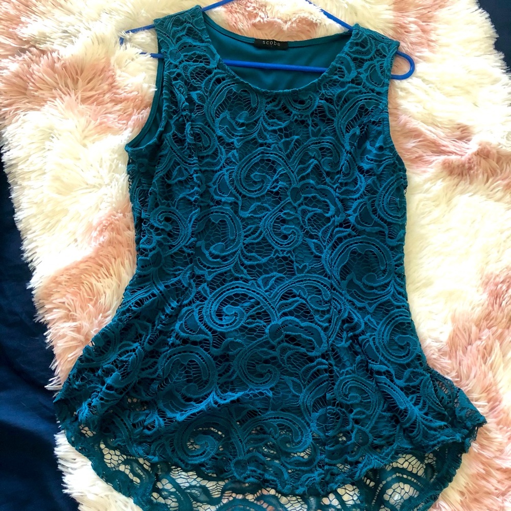 Teal Lace Peplum Top